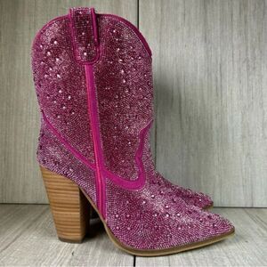 NEW Dingo Neon Moon Rhinestone Heeled Cowboy Western Boot Fuchsia Womens Size 8